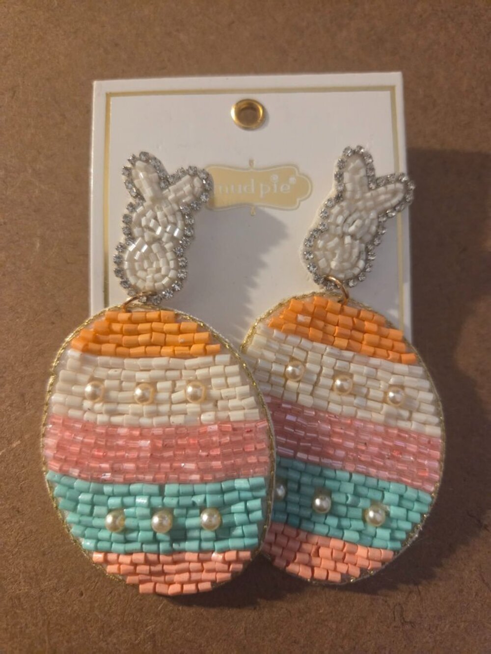 Mudpie Easter Beaded Earrings Bunny Eggs Pastel